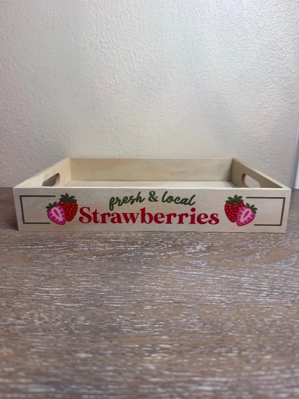 Wooden Serving Tray with “Fresh & Local Strawberries